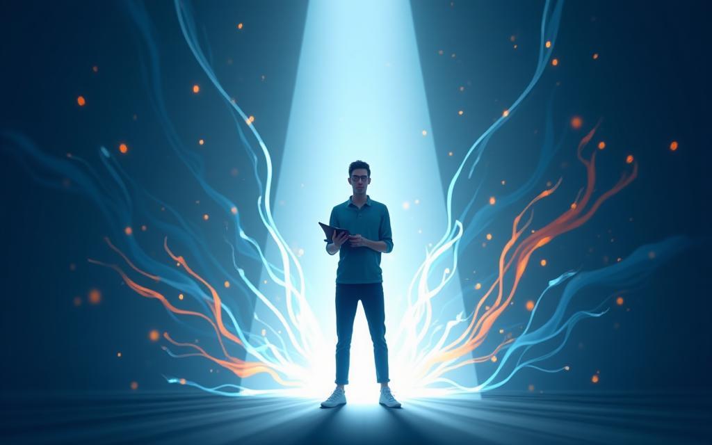 Abstract visual representing communication waves or an artist in the spotlight.