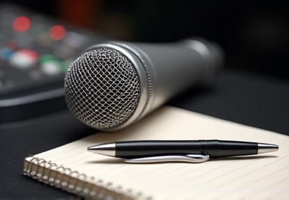 Microphone and notepad, representing interview preparation.
